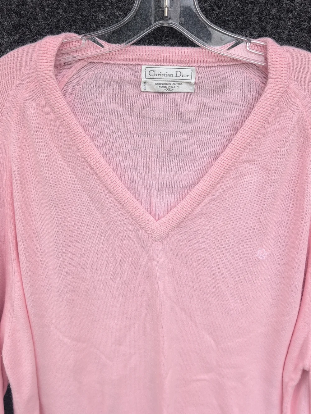 Vtg Christian Dior Sweater Mens Extra Large Pink Soft Orlin Acrylic V Neck USA